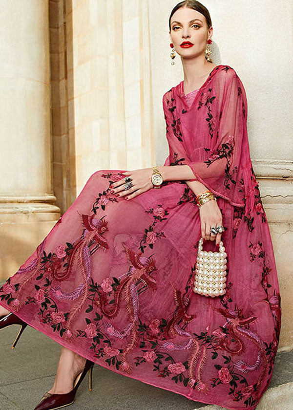 Luxy Rose  Embroidered Hooded Silk Two Pieces Set Dresses