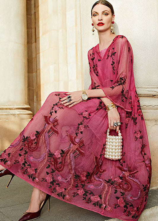 Luxy Rose  Embroidered Hooded Silk Two Pieces Set Dresses