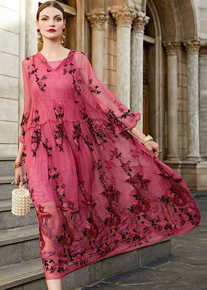 Luxy Rose  Embroidered Hooded Silk Two Pieces Set Dresses