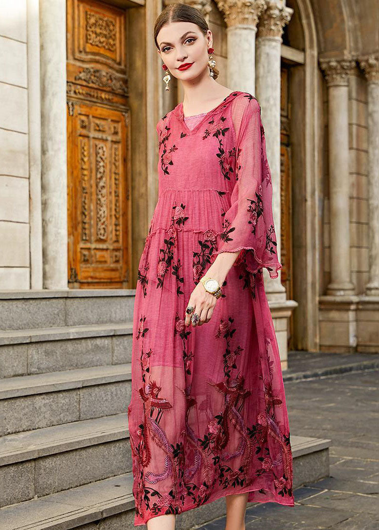 Luxy Rose  Embroidered Hooded Silk Two Pieces Set Dresses