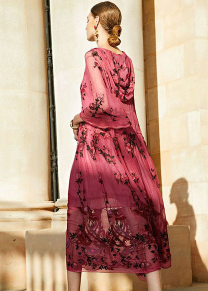 Luxy Rose  Embroidered Hooded Silk Two Pieces Set Dresses