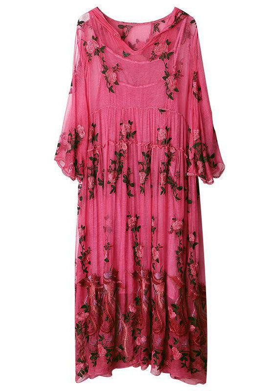 Luxy Rose  Embroidered Hooded Silk Two Pieces Set Dresses