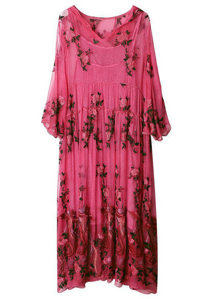 Luxy Rose  Embroidered Hooded Silk Two Pieces Set Dresses